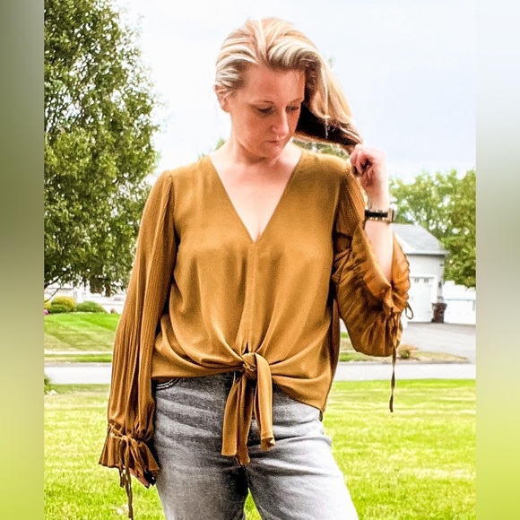 LIKE NEW Wishlist Semi-Sheer Tie-front Blouse - Picture 1 of 6